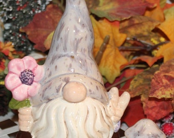 Nordic Garden Gnome  Peace Hippy  Lavender crystal glaze   gnome selfie sized Groovy Crystal glazed GNOME for the Holidays