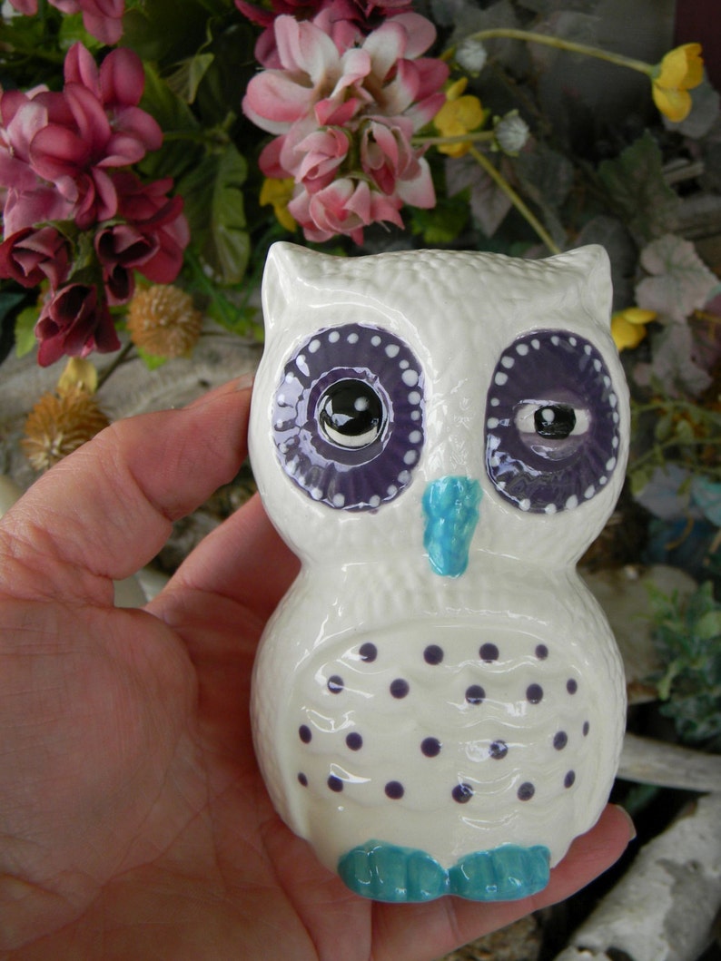 Hootie Owl . Winking .......Vintage style barn potter Owl ... Glazed ceramicVintage Style image 3