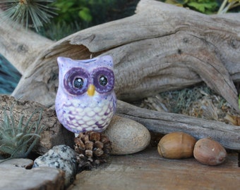 Ceramic Owl plant spike  water tender for planters pots or gardens  fruit Purple  glazed     Plant vacation feeder cm wcm