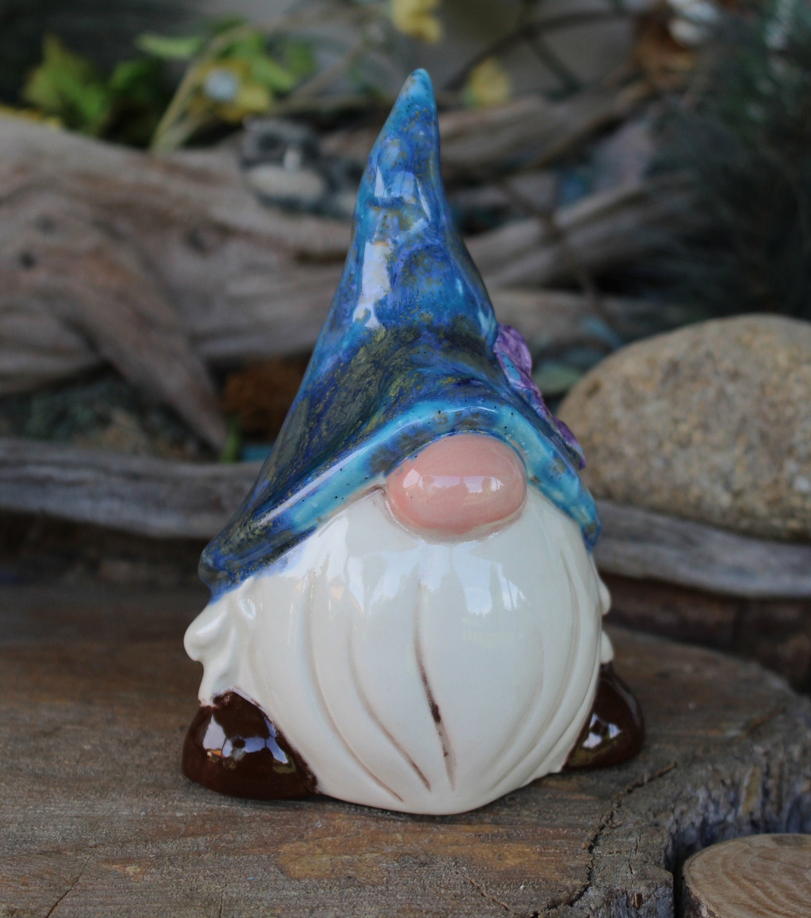 Gnome Ceramic Gnome Hand Painted Pottery Glazed Crystal Etsy