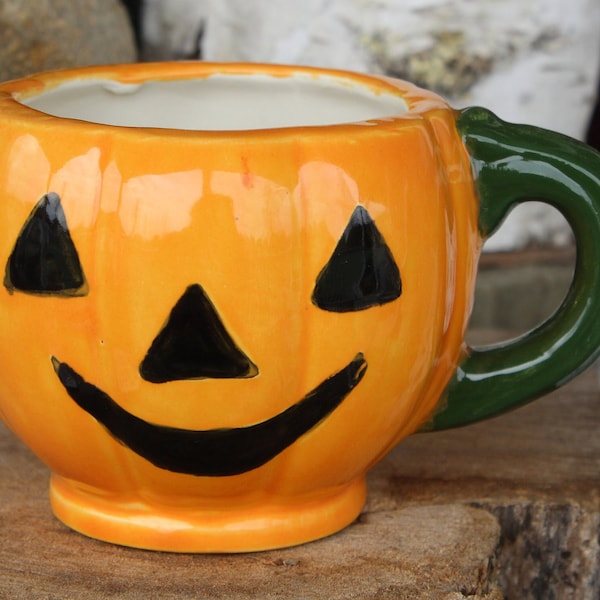 Pumpkin Jack o lantern Mug or Planter   Ceramic Glazed