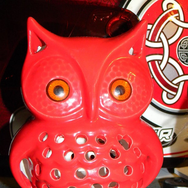 Owl Night Light Lamp Vintage Design Fruit Cherry Red  Ceramic Retro Home   owl ol lighted owl lamp
