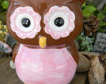 Ceramic OWL Bank Brown and Pink  Retro Modern Ceramic Owl Bank   Vintage Design   - Ready to ship items in my shop