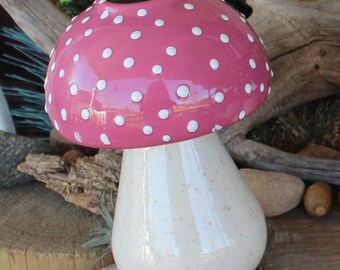 Ceramic Mushroom Planters 1  Pink    Succulent Kitchen Window pots     Poison only if ...eaten  fly agaric Amanita muscaria,