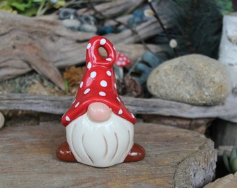 Gnome   - Ceramic glazed  handcrafted    Ornament  - can be hung in your tree for Christmas.