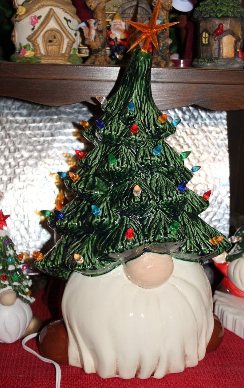 Gnome Ceramic Christmas Tree Evergreen Lighted Christmas Etsy