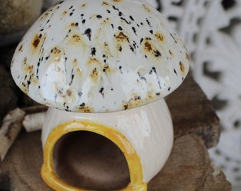 Ceramic Mushroom  Toadstool Hanging Ceramic Bird Feeder Mushroom House - Unique home for your Gnome, hamster or birds hammie hideaway