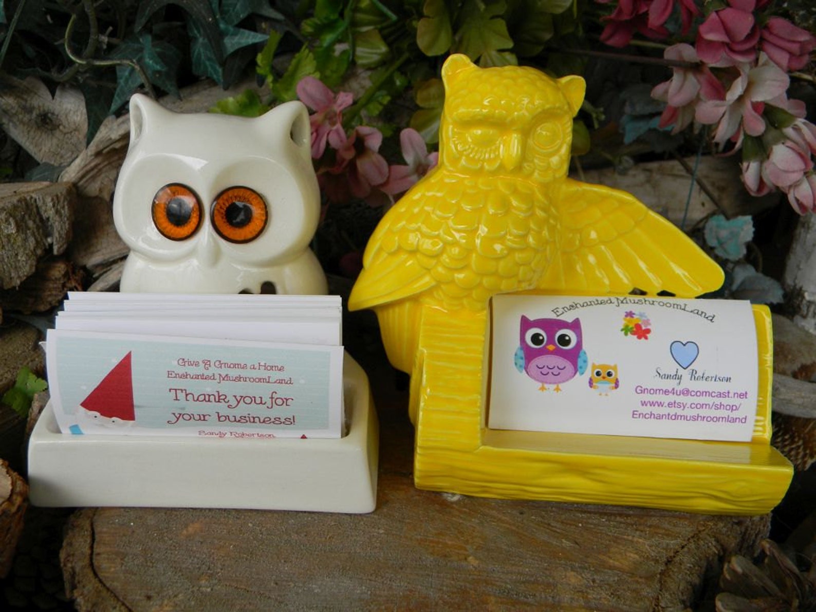 Owl business card holder office desk decor ceramic glazed Etsy