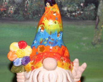 Nordic Garden Gnome Peace Hippy styled Traveling Sized Night Light Lighted gnome Groovy Crystal glazed GNOME for the Holidays