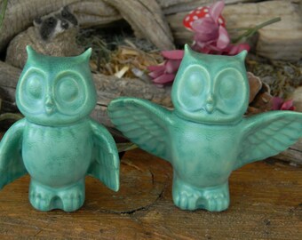 Owl Couple  Ceramic Glazed Owls Handmade...  Made to order  oa