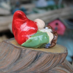 Garden Gnome  Terrarium  Magical sleeping gnome  Fabulous  Gnome   Miniature ceramic garden gnome hand sculpt