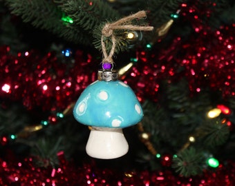 Ceramic Mushroom Ornament turquoise  Amanita muscari Fly    Ornament -  hand made ceramic pottery