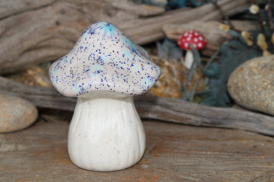 MUSHROOM Pink & Blue Garden Statue Fairy Garden Ceramic Toadstool ...