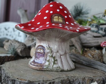 Gnome House Fairy garden, Frog , Hamster  House  Fabulous red  Lantern or tea light holder Gnome home