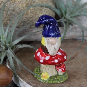 Garden Gnome  Terrarium  Miniature  gnome on a mushroom   ceramic garden gnome   tiny elf knome