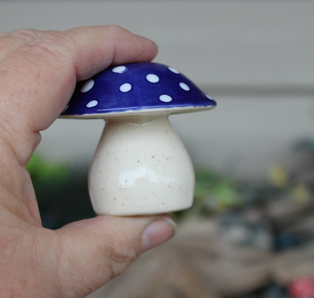 Ceramic Garden Mushroom Cute Blue Mushroom Miniature Mushroom Glazed