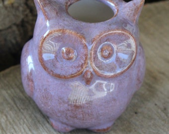 Owl  planter air plant Jar with Cork stopper, Jewelry Box  Candle Holder Ceramic Hand crafted Hand Painted Ceramic Owl  pottery barn purple