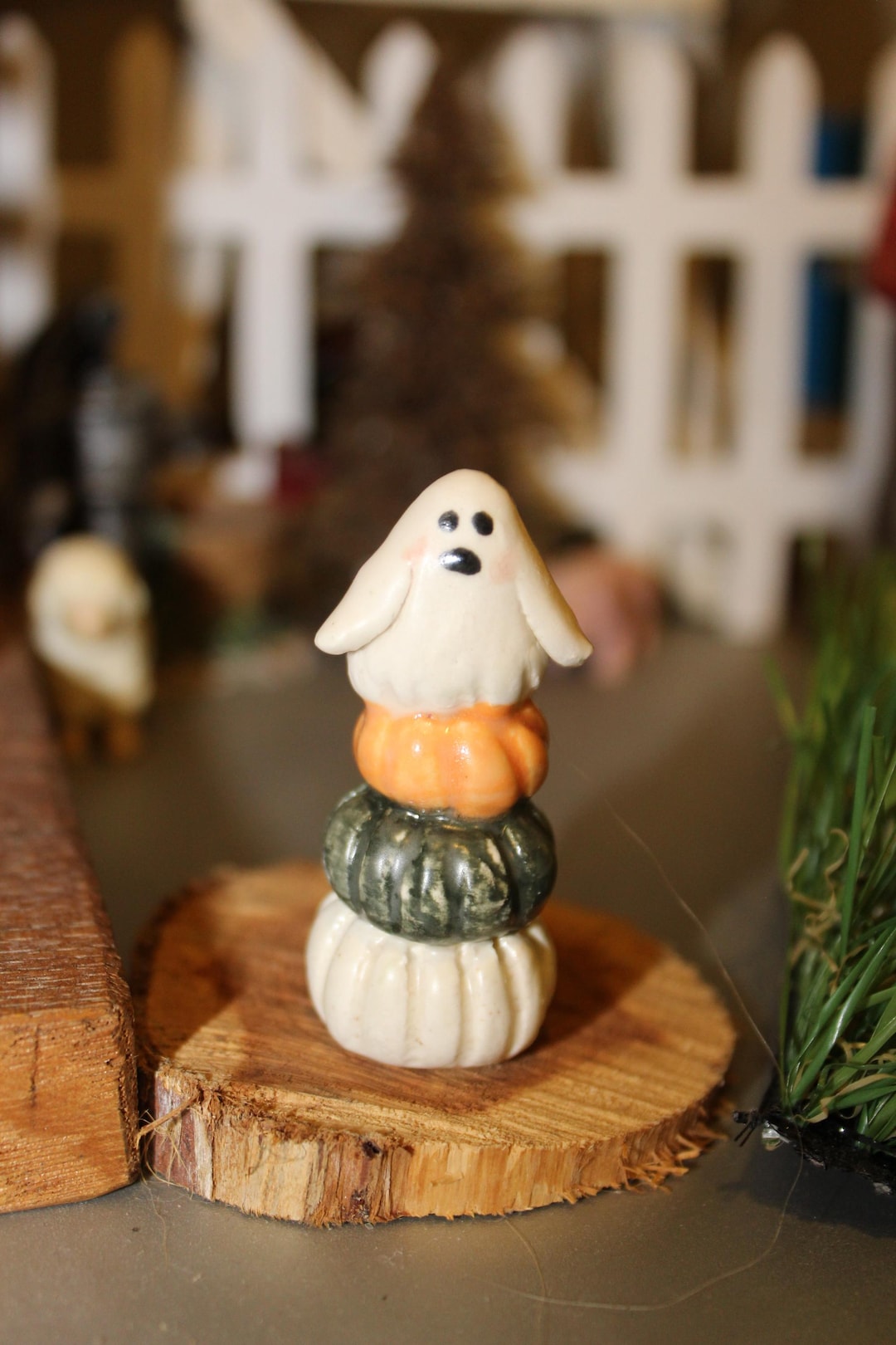 Mini Pumpkin Stack Fall Pumpkin Stack With Ghost Orange, Green, White Pumpkin Gourd ...