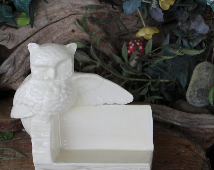 Owl Business Card Holder Office Desk Decor Ceramic Glazed Etsy
