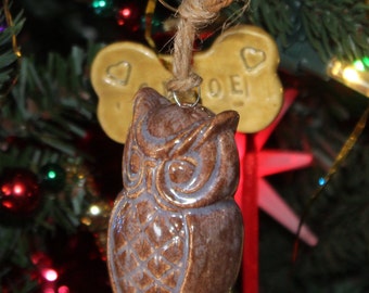Ceramic  Owl Ornament in  pottery purple haze cm