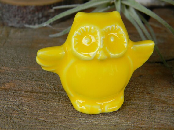 Owl Miniature Ceramic Yellow Pottery Barn Owl Glazed Etsy