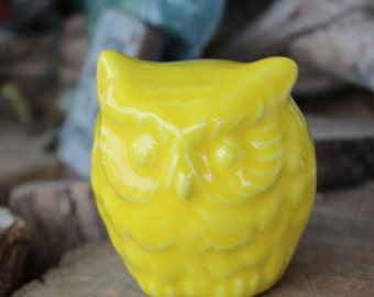 Owl  Miniature Vintage Glazed Owl - Ceramic Lemon owl