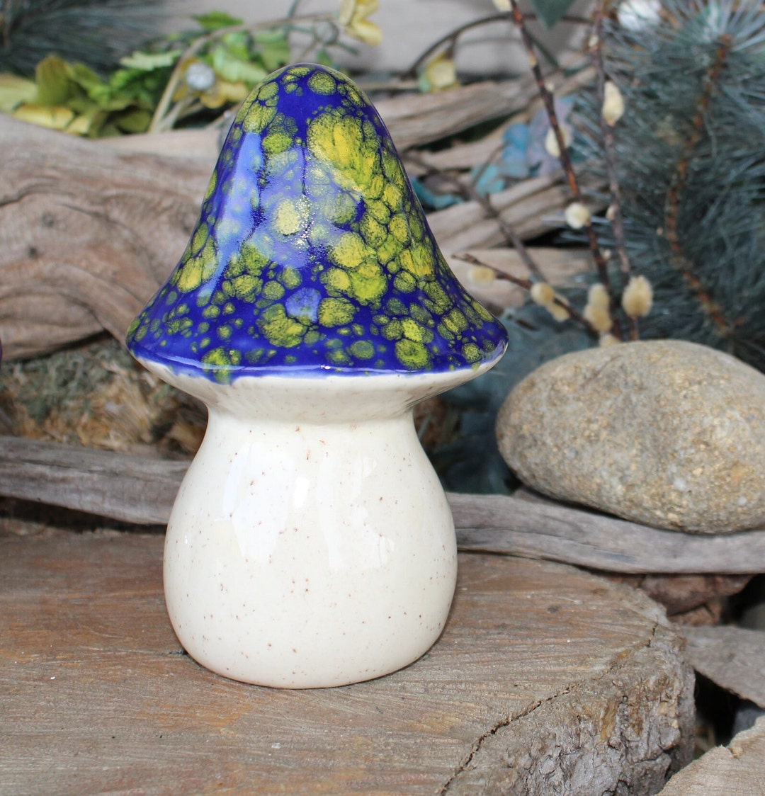 Ceramic Garden Mushroom Blue Crystals Mushroom Mushroom Statue Pottery