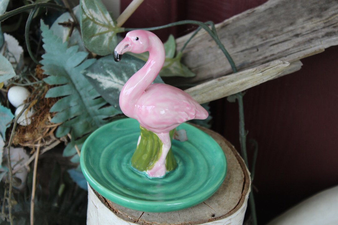 Ceramic Flamingo Ring Holder. Ring Dish Trinket Dish Pottery Ceramic