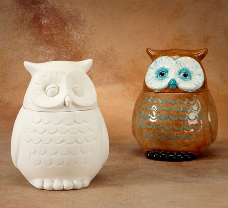 Ceramic Owl Cookie Jar White Glazed Kitchen Decor Pottery Etsy