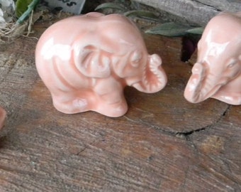 Elephant - glazed ceramic  Family of 3  Cake Toppers coral