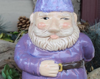 Handmade Ceramic Garden Gnome, Spiked Hat, Lawn Decor, 12-inch