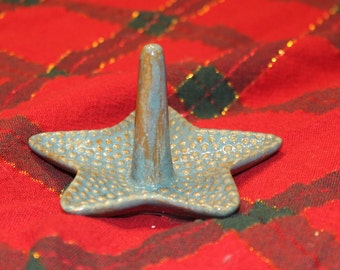 Starfish Ring Dish Jewelry holder ceramic  Ring bearer pottery turquoise  wedding Beach Ocean Life Decor  handmade pottery