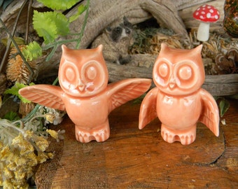 Owl Wedding Cake toppers  Owl Bride and Groom  Ceramic Glazed Owls Handmade...  Ready to ship  Soft orange blush oa