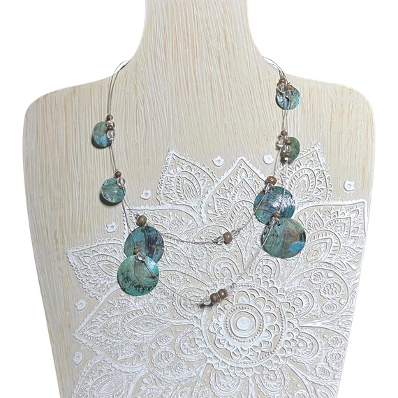 Boho Turquoise Multistrand Abalone Shell Illusion… - image 3