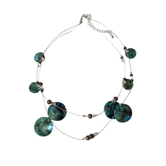 Boho Turquoise Multistrand Abalone Shell Illusion… - image 1