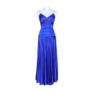 Vintage Y2K Royal Blue Drop Waist Prom Pageant Dress. XS. Mermaidcore, Formal, Glam, Rhinestone