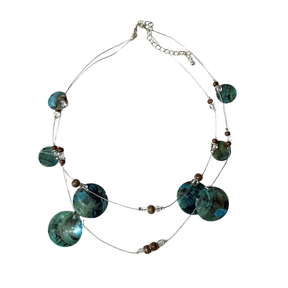 Boho Turquoise Multistrand Abalone Shell Illusion… - image 2