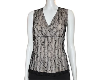 Vintage Y2K Black Cream Sequin Going Out Top. S/M. Whimsigoth, Fairy Grunge Goth Gothic Fairycore Chiffon Sequins Embellished Sleeveless