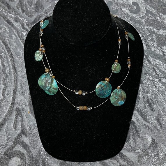 Boho Turquoise Multistrand Abalone Shell Illusion… - image 4