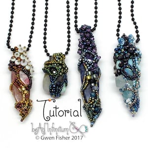 TUTORIAL Fairy Chrysalis Beaded Pendant Marquise made with Freeform Peyote and Right Angle Weave RAW image 1