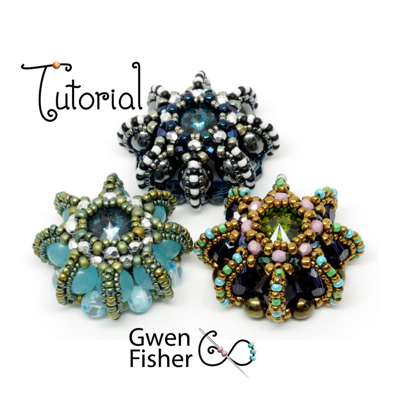 May include: Three beaded star-shaped ornaments with different color schemes. The first ornament is black, white, and blue with a teal center. The second ornament is green, blue, and silver with a teal center. The third ornament is green, gold, and purple with a green center. The ornaments are all about 2 inches in diameter.