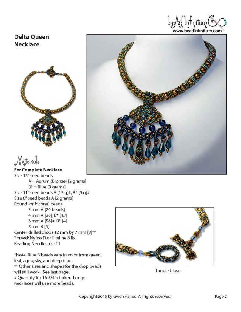 TUTORIAL Delta Queen Necklace With Beaded Pendant and Toggle Etsy
