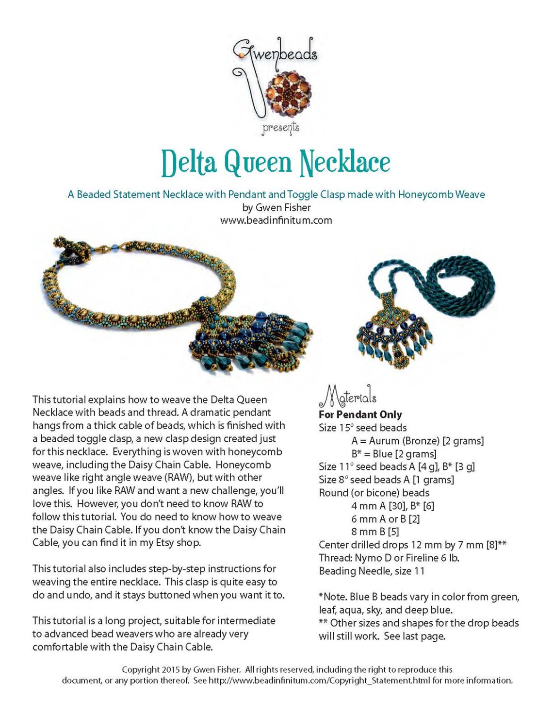 TUTORIAL Delta Queen Necklace With Beaded Pendant and Toggle Etsy