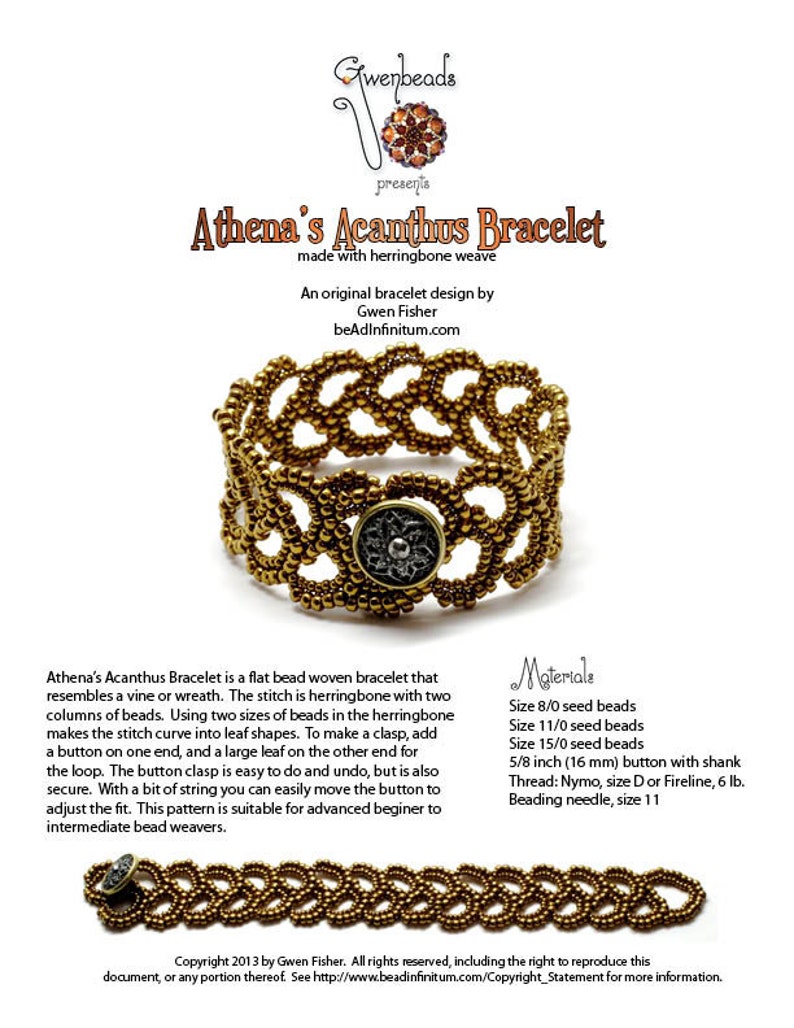 TUTORIAL Athena's Acanthus Bracelet Beaded with Herringbone Weave image 2