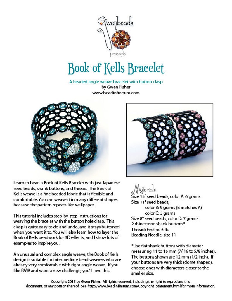 TUTORIAL Book of Kells Bracelet Beaded Angle Weave with Button Clasp image 3