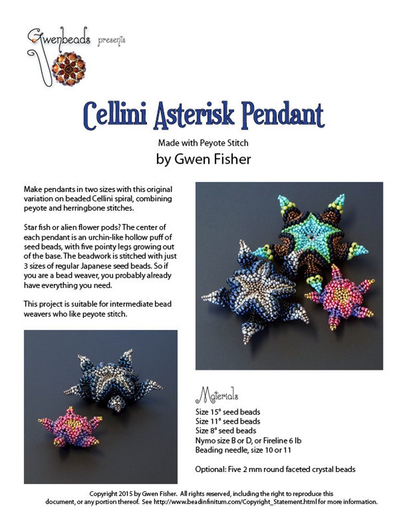 TUTORIAL Cellini Asterisk Pendant Beaded with Peyote Stitch image 2