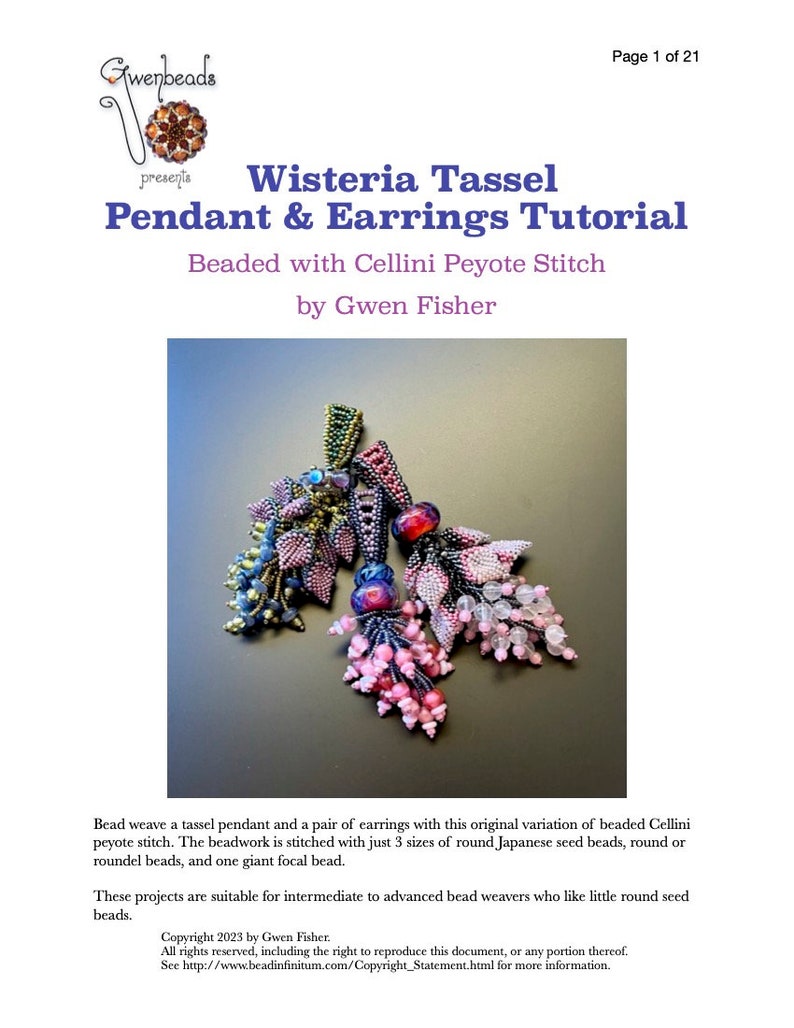 TUTORIAL Wisteria Tassel Pendant and Earrings, Beaded with Cellini Peyote Stitch image 3