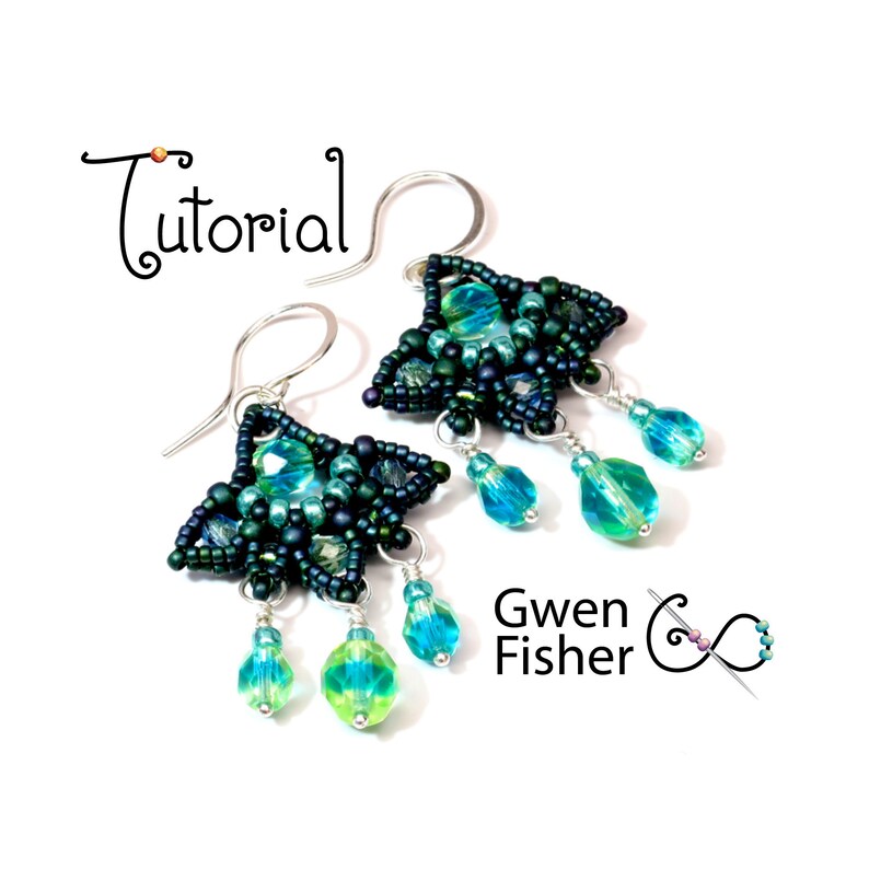 May include: A pair of silver earrings with a star-shaped design featuring blue and green beads. The earrings have three dangling blue and green crystal beads.