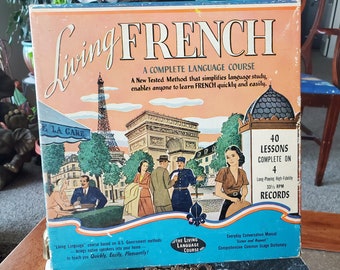 Vintage Language Course - Living French - Vinyl Records - Booklets - The Living Language Course - 1955