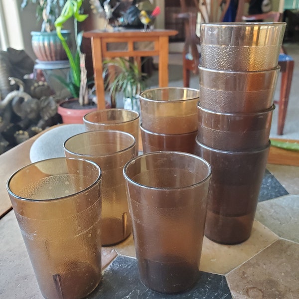 Vintage Tumblers - Set of 10 - Cafeteria Cups -  Brown/Amber Pebbled Texture - Small Juice Glasses - Kitschen - RV - Camping - Restaurant